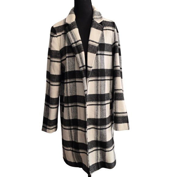 Love Tree Plaid Open Front Long Sleeve Coat Women Size S Black White‎ - Picture 2 of 8